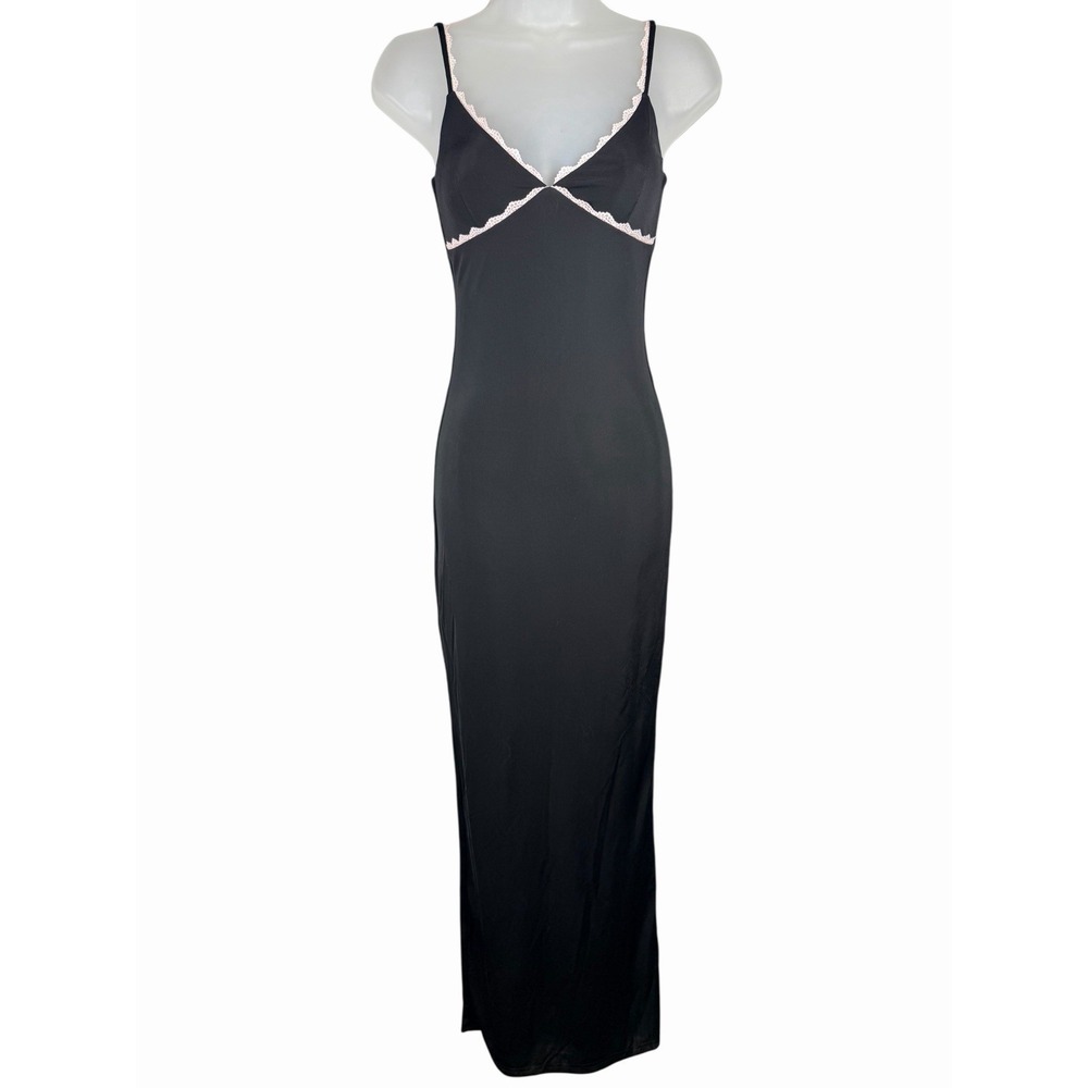 White Fox Only The Young Maxi Dress XS Black Lace Trim‎ Y2K Slip Bodycon